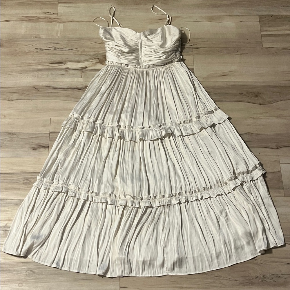Elegant White satin Pleated Dress